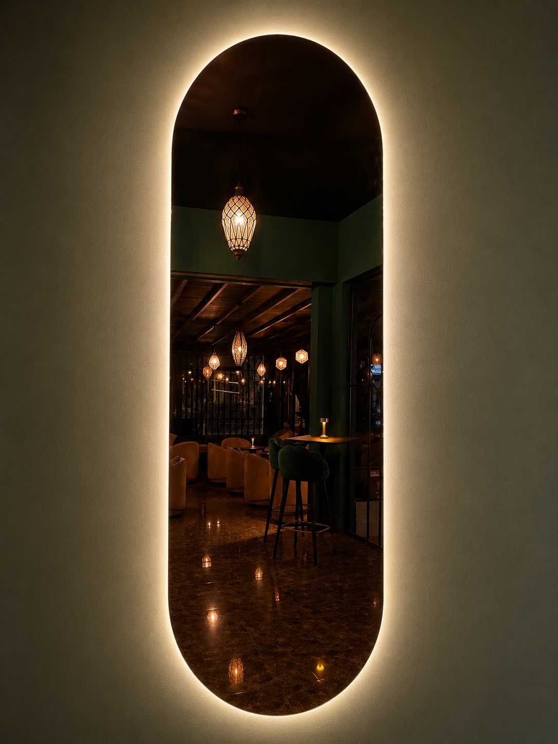 An illuminated oval alcove